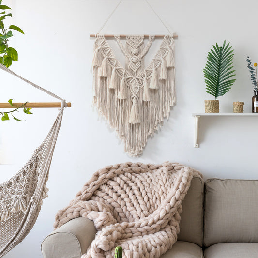 Boho Macrame Wall Hanging – Handwoven Cotton Tapestry