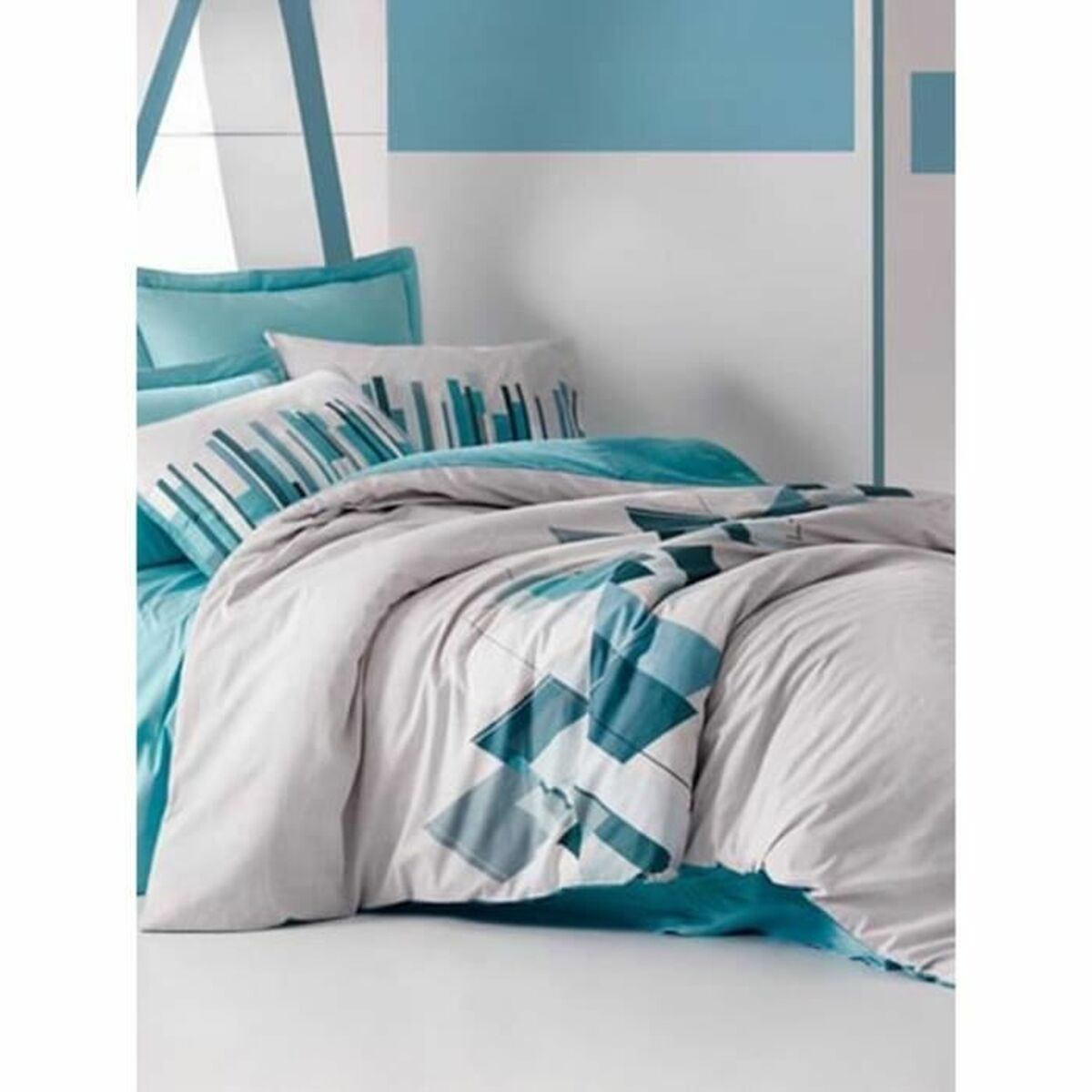 Duvet cover set Blue White 220 x 240 cm-3