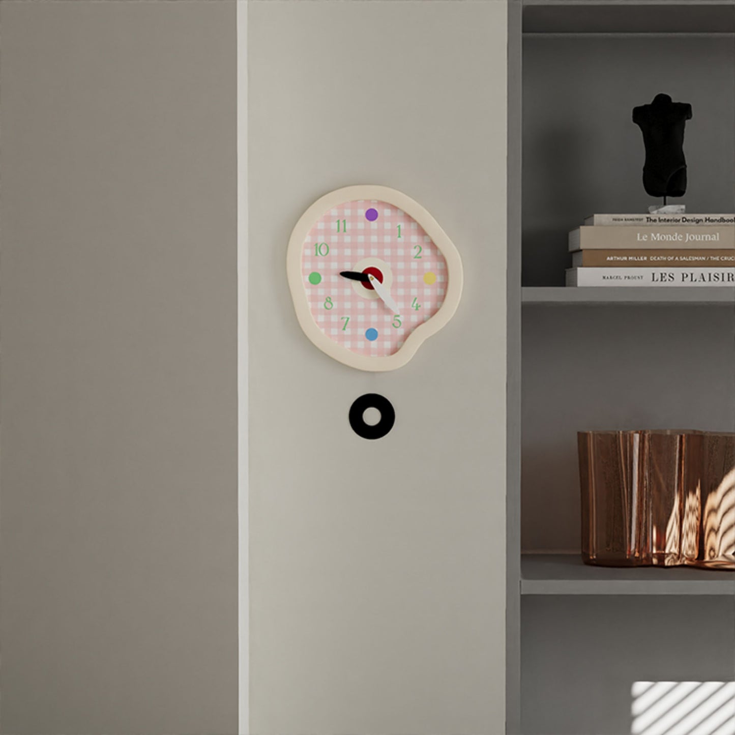 Creamy Gingham Wall Clock