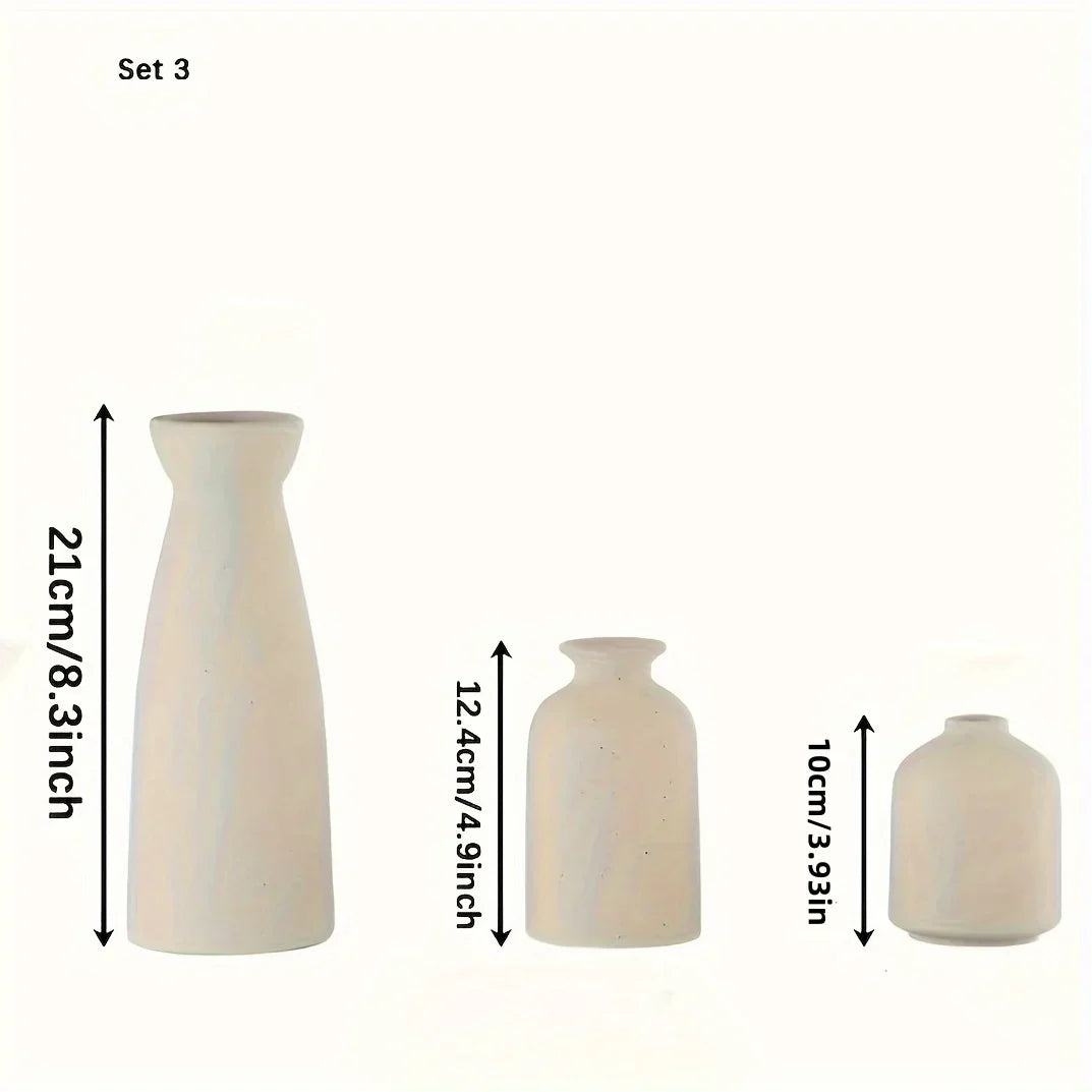 Dimensions of beige ceramic vase set farmhouse decor