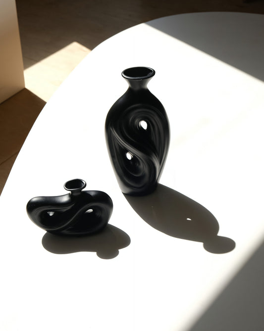 Handmade Contemporary Abstract Ceramic Black Flower Vase Decorative Irregular Vase Nova Dekor