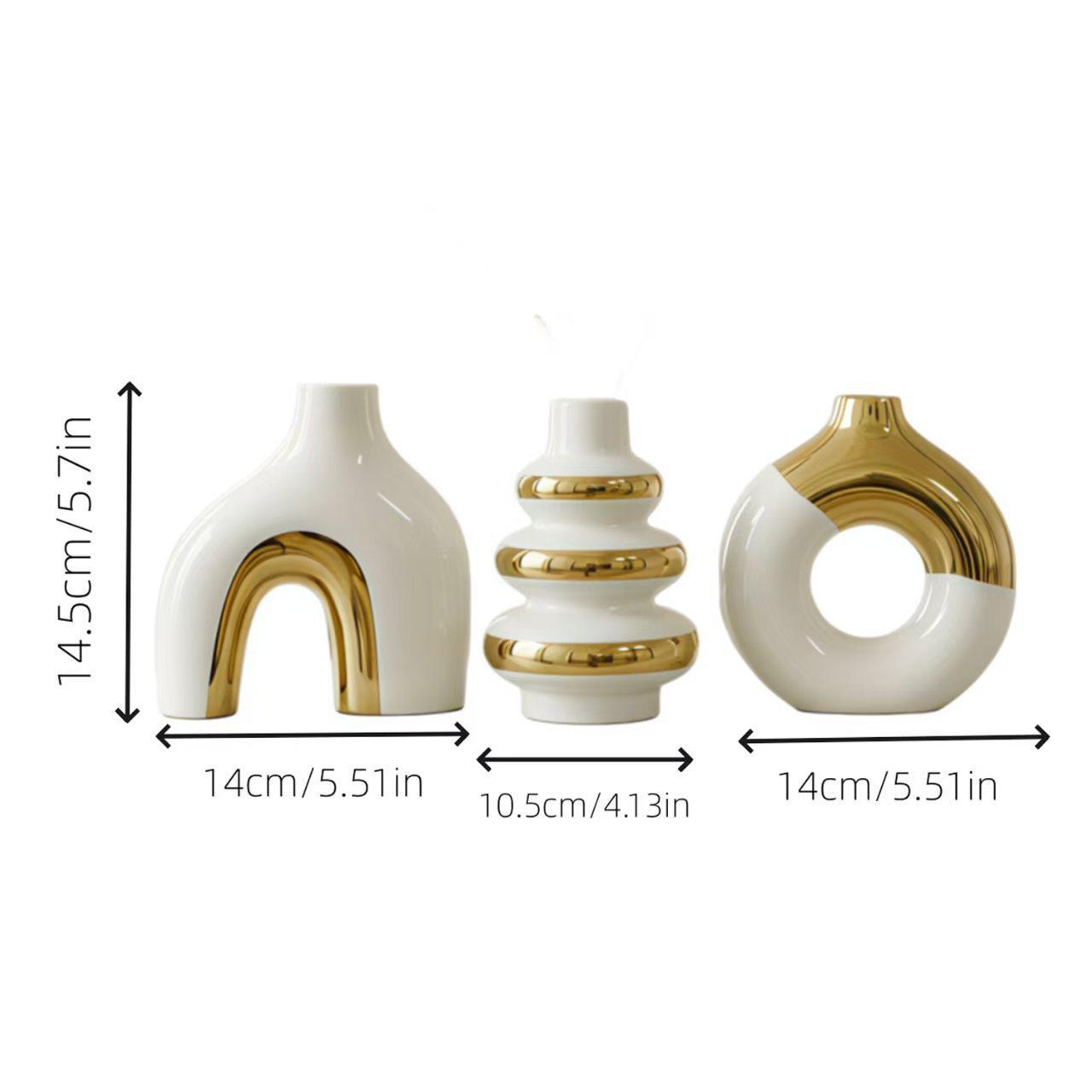 Nordic Ceramic Flower Vase Set of 3 – Gold Home Decor