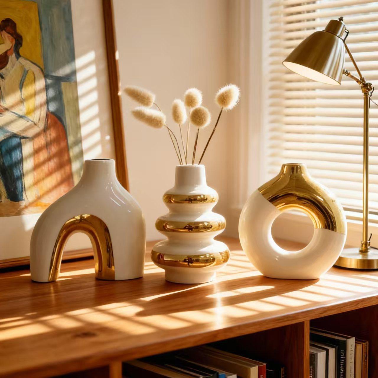 Nordic Ceramic Flower Vase Set of 3 – Gold Home Decor