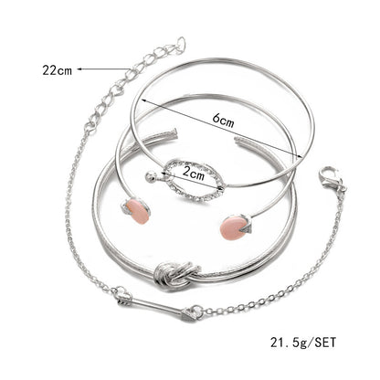 Classic Arrow Knot Round Crystal Gem Multilayer Adjustable Bracelet Set Women Fashion Party Jewelry Gift