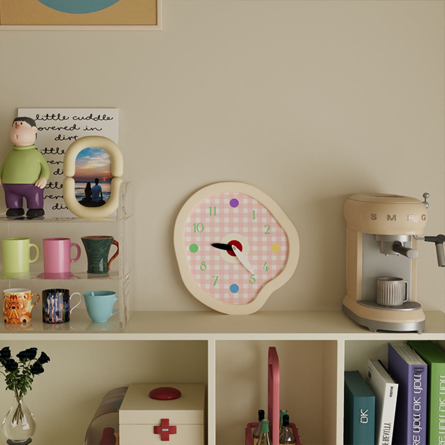 Creamy Gingham Wall Clock