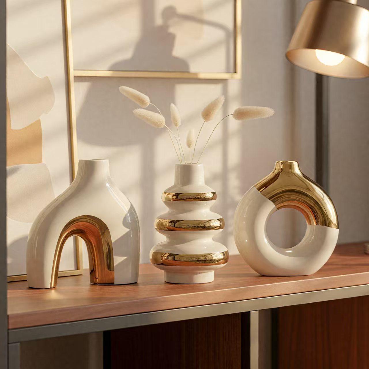 Nordic Ceramic Flower Vase Set of 3 – Gold Home Decor
