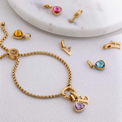 Adjustable Letter & birthstone bracelet gold