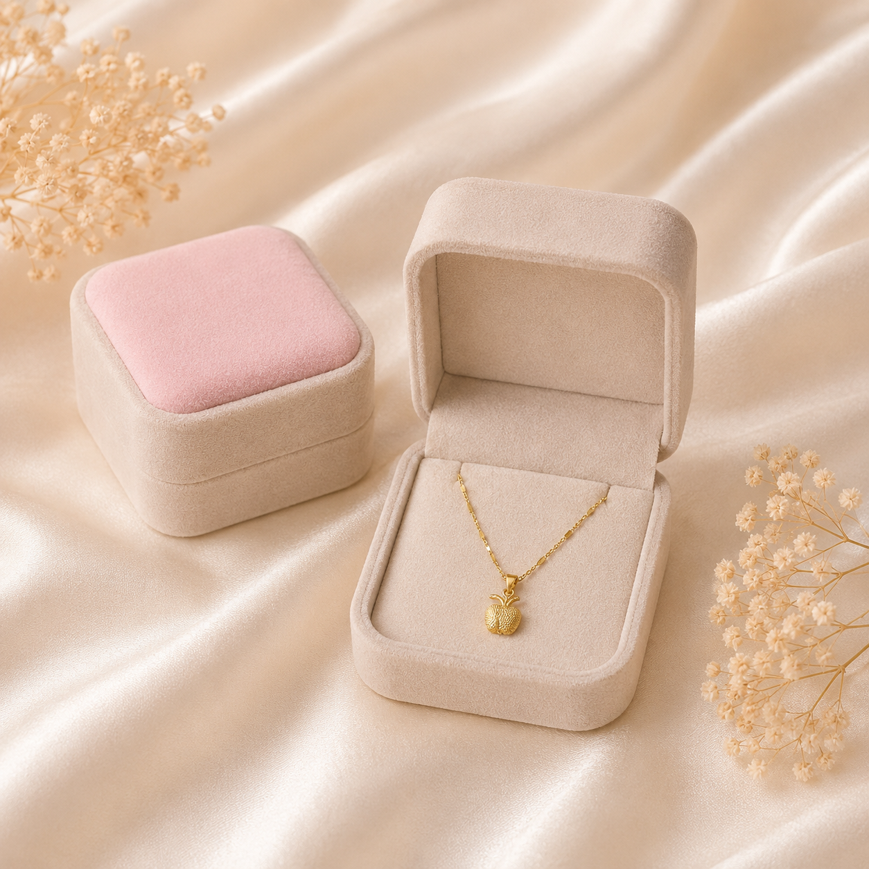 Apple Pendant Necklace – Gold Tone Alloy