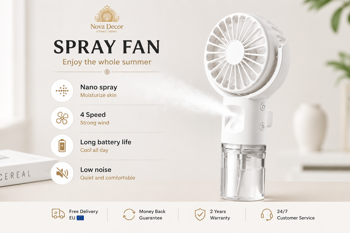 Portable Handheld Spray Fan 4-Speed Water Spray Mist Fan Summer Cooling Artifact USB Charging Summer Supplies Outdoor Mini Fan