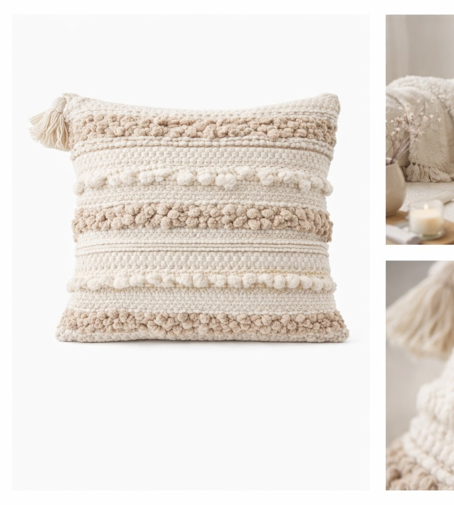 Boho Decorative Pillow Cover – Textured Neutral Style