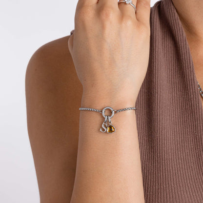 Adjustable Letter & birthstone bracelet silver