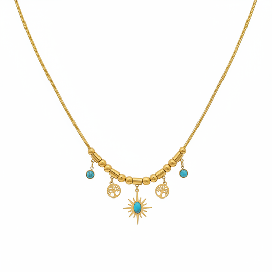 Blue Turquoise Tree of Life Necklace - White Background