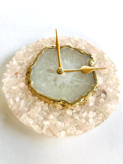 6" Diameter Peach Crystal With White Agate Wall Clock