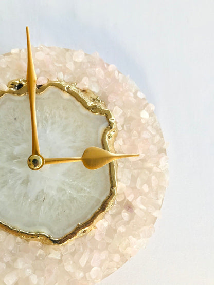 6" Diameter Peach Crystal With White Agate Wall Clock