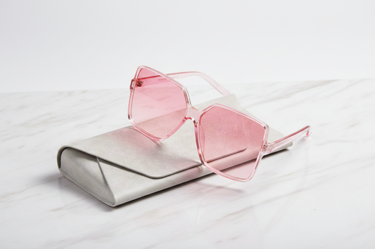 Nova Vision Oversized UV400 Sunglasses displayed with white marble glasses case