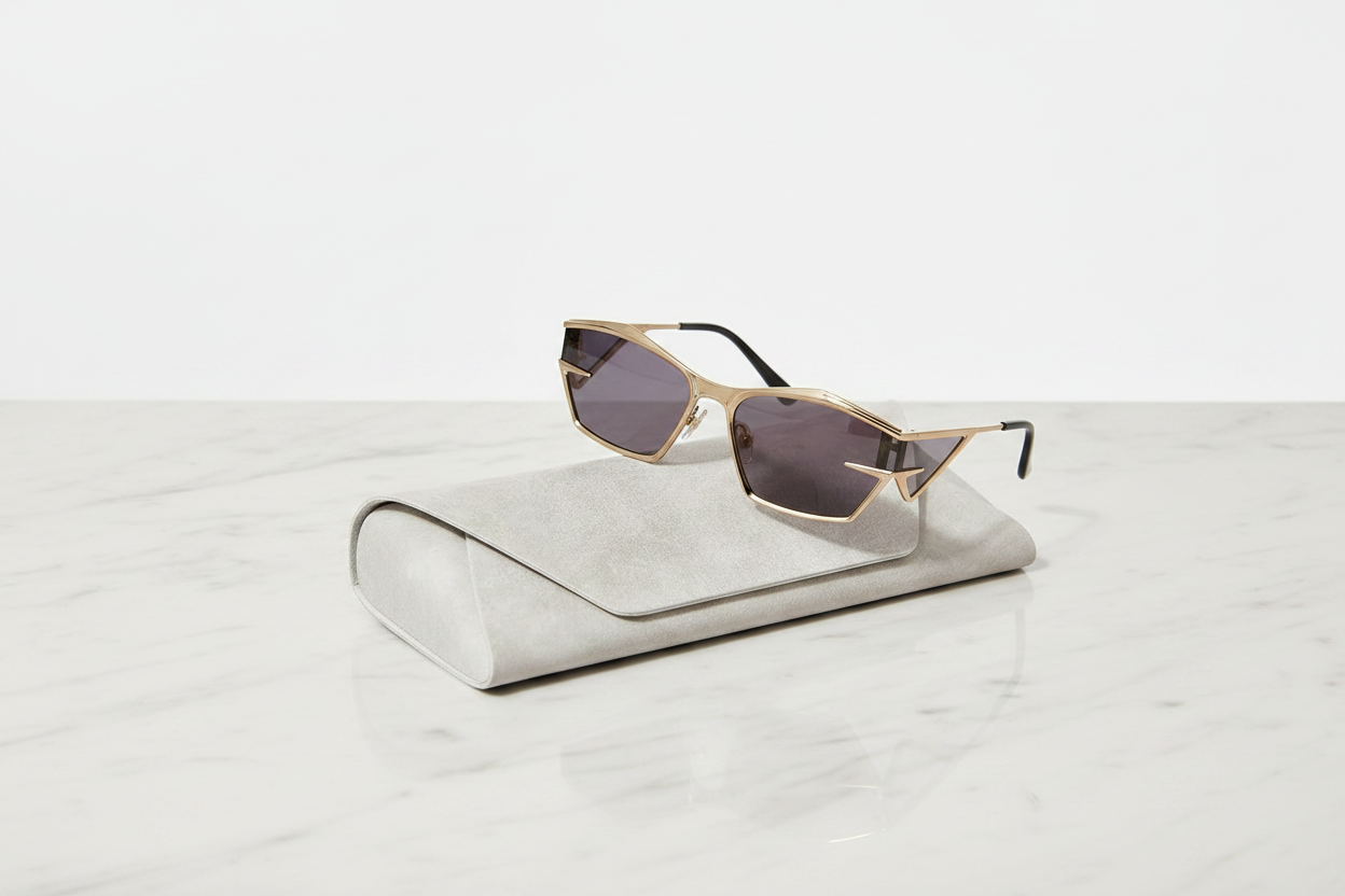 Nova VistaMetal UV400 Metal Frame Sunglasses displayed with white marble glasses case