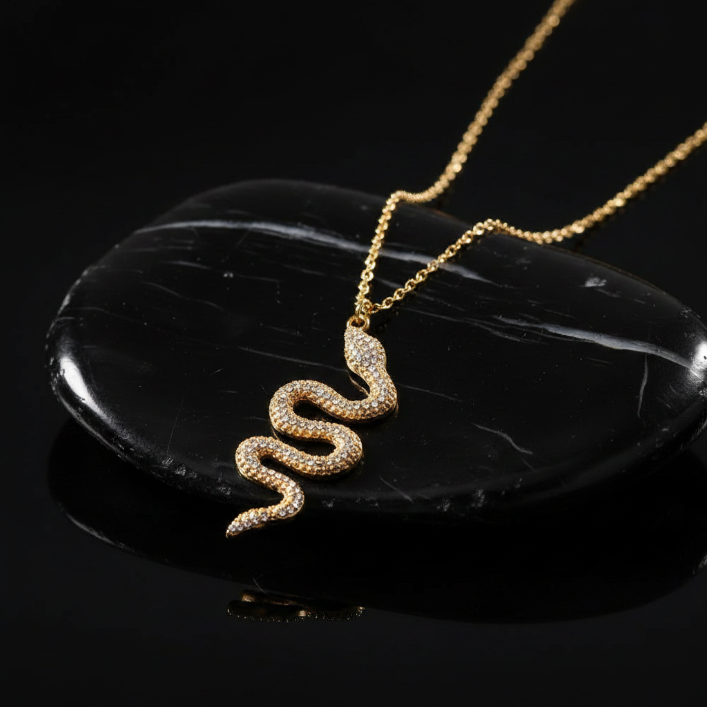 Snake Necklace - Obsidian